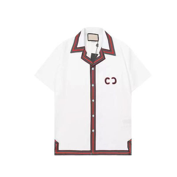 

luxury designer shirts beach shorts mens fashion letter print bowling shirt casual men short sleeve hawaii dress shirt business hemdclothing, White;black