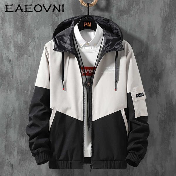 

men's jackets eaeovni patchwork hooded jacket mens autumn winter windbreaker 2021 new jackets and coats for men zipper hoodie clothing, Black;brown