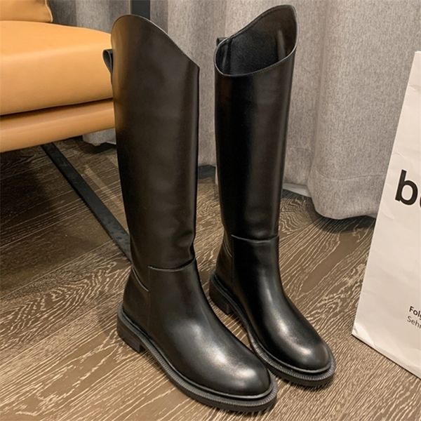 

boots winter autumn women knee high chelsea fashion low heels shoes female slip on casual ladies long western 220928, Black