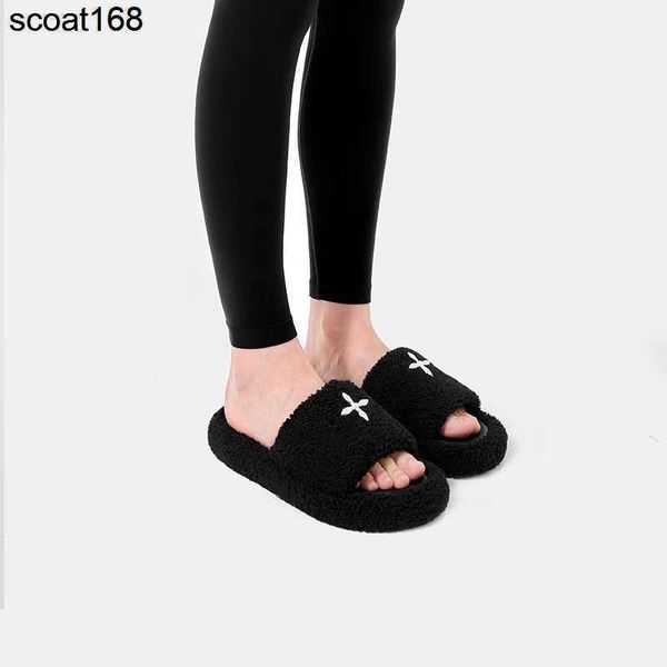 

slippers designer new high smfk lamb plush fashion brand half slipper slip office sandals women shoes, Black