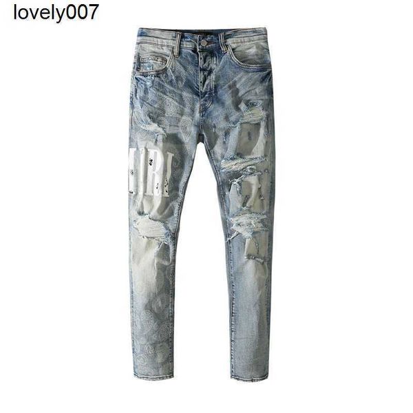 

dsigner men's jeans amirs blue cow with stickers leather letters slim skinny jeans men's fashion brand