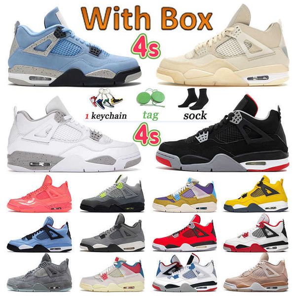 

with box jumpman 4 4s basketball shoes university blue sail men women trainers fiba desert moss sports sneakers cactus jack shimmer union jo, Black
