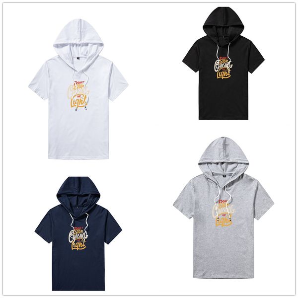 

summer fashion hooded short-sleeved t shirts men's letter printed breathable hoodies male casual drawstring hip hop streetwear, White;black