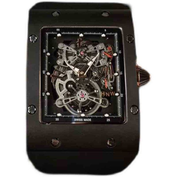 

watches wristwatch luxury richa milles designer men's square fully automatic mechanical watch ceramic hollow out personalized tape lumi, Slivery;brown