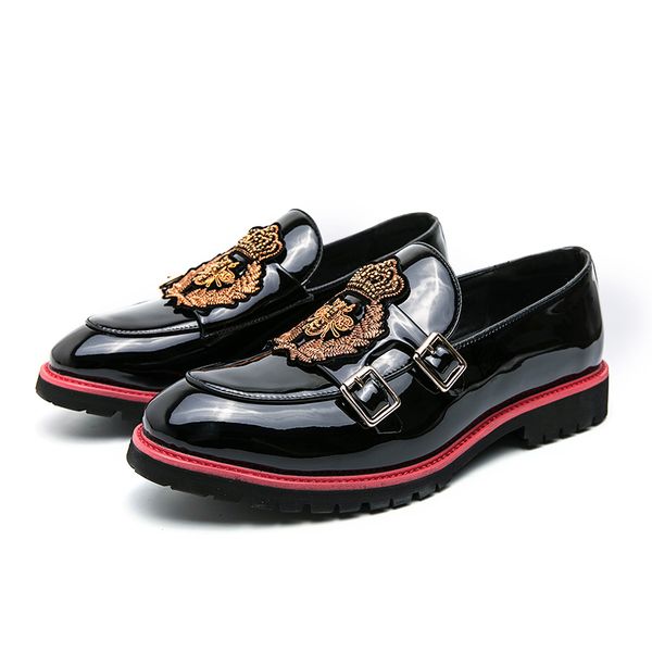 

men's luxury embroidered brogues luxury lacquer round toe fashion everyday business shoes loafers multiple size38-48, Black