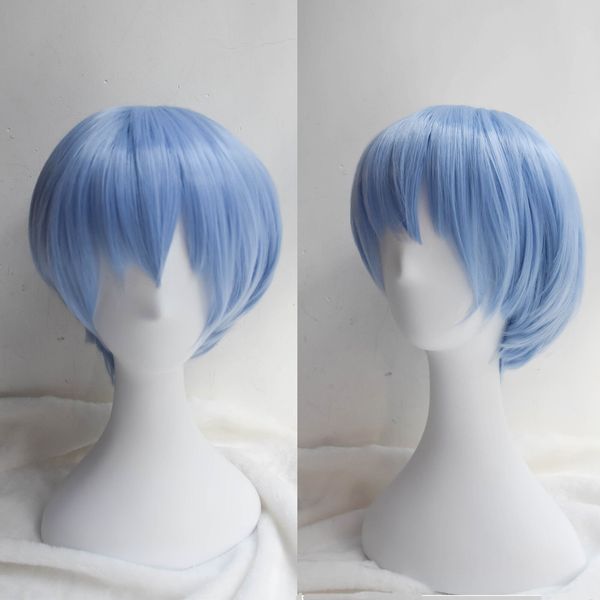 

popular beautiful rei ayanami short light blue cosplay wig party wigs, Black