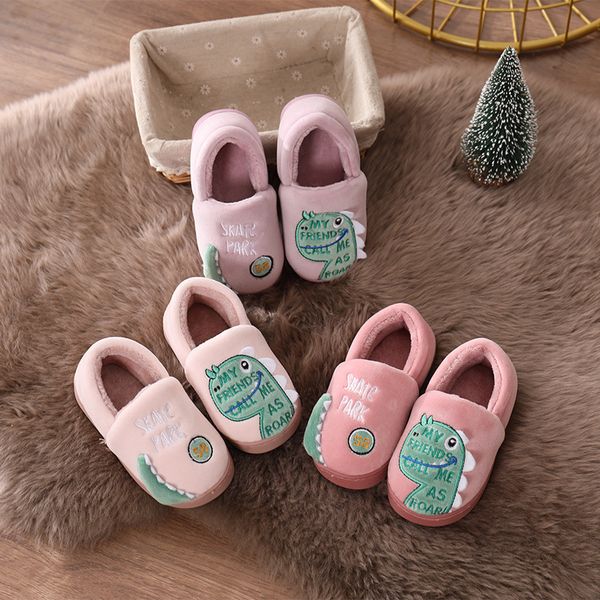 

slipper children  dinosaur cotton slippers baby warm walking shoes boys and girls bag heel thickened plush lovely 220928, Black;grey