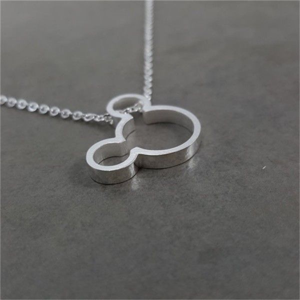 

cute cartoon character mouse head face necklaces stainless steel hollow outline animal pendant for kids child minimalist choker without box, Silver