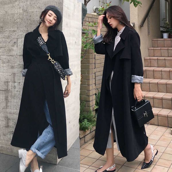 

trench coats womens windbreaker jacket spring autumn 2021 new style solid color lace-up slim coat 18 to 40 years old y2209, Tan;black