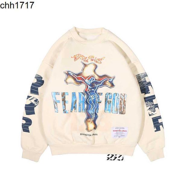 

men's wear 2022 autumn and winter new high street fashion brand letter evangelical cross print crew neck guards for men and women, Black