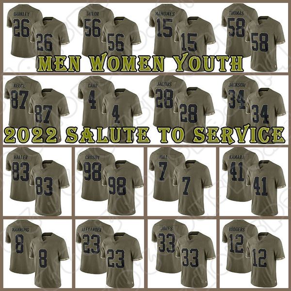

patrick mahomes travis kelce football kansases city saquon barkley chiefes alvin kamara 2022 salute to service jerseys maxx crosby derrick t, Black;red
