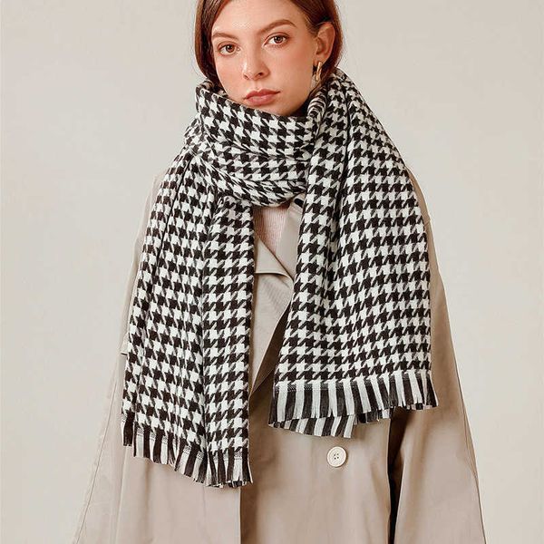

scarves designer knitted spring winter women scarf plaid warm cashmere scarves shawl luxury brand neck bandana houndstooth pashmina wrap g22, Blue;gray