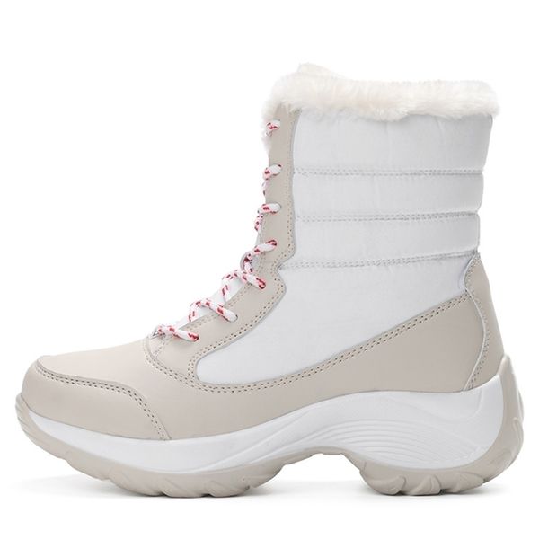 

boots women lace-up platform with heels winter shoes for snow botas femininas soft ankle white botines 220928, Black