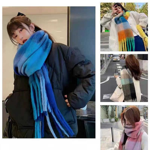 

scarves new 2021 women spain luxury fashion ombre plaid cashmere scarf lady print soft shawls and wraps bufands hijab sjaal g220927, Blue;gray