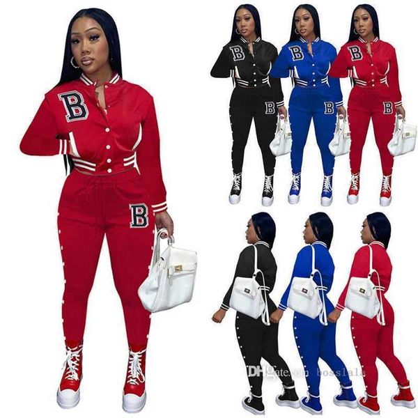 

womens sports tracksuits 2022 fall and winter long sleeve pants set letter printed splicing two piece set baseball jogging suits, Gray