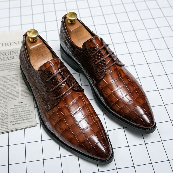 

fashion leather shoes classic fashion designers latest style brown comfortable non slip soft sole light breathable pointy business men, Red;white