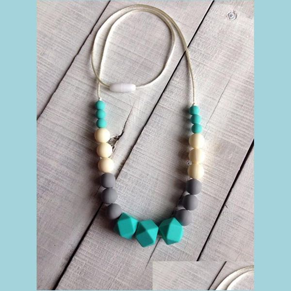 

beaded necklaces sile baby teething necklace for mom safe fashion nursing teether chewing beads chewable jewelry beaded drop delivery dhng5, Silver