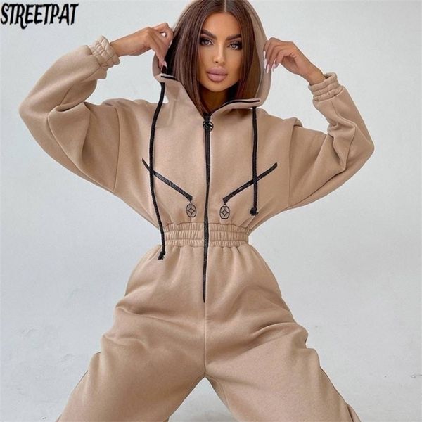 

women's jumpsuits rompers hoodie jumpsuit women elegant long sleeve outfit warm romper female overalls zipper pocket playsuit winter 22, Black;white