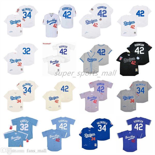 

vintage movie college baseball wears jersey 34 fernando valenzuela 1981 42 jackie robinson 1955 32 sandy koufax jerseys retro 1955, Blue;black