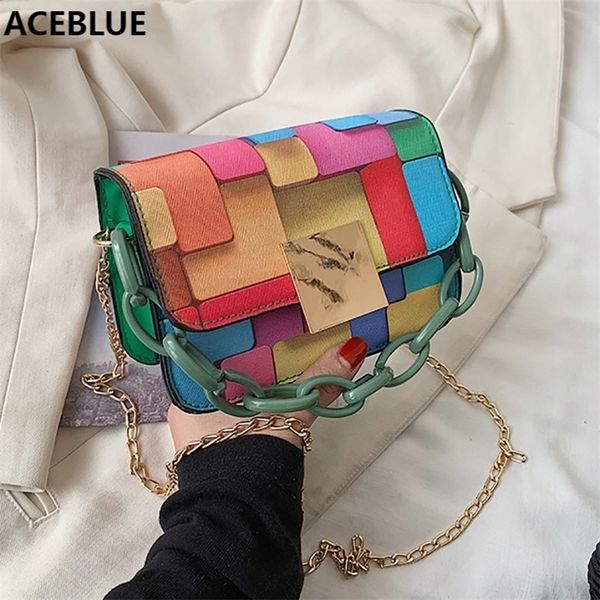 

evening bags summer purse hit color shoulder for women chains crossbody messenger bag pu leather small flap handbag 220928