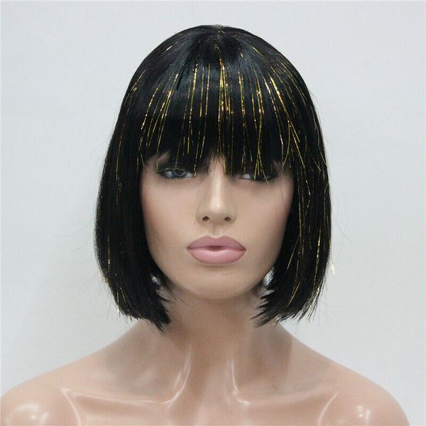 

lady women wig fashion short curly wigs black straight hair wig