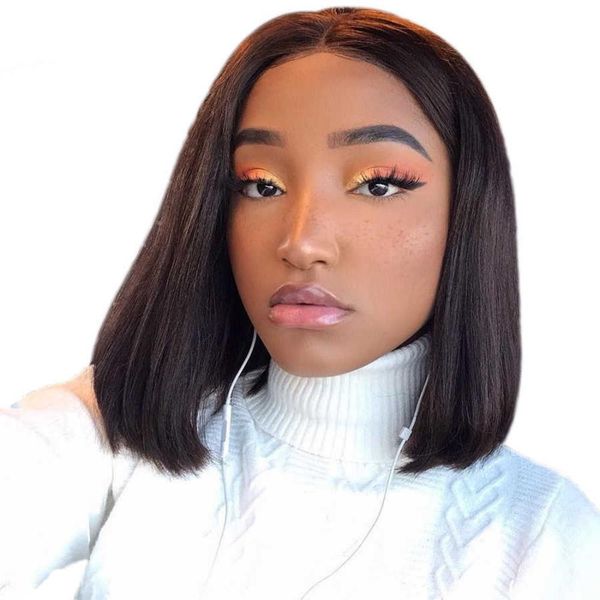 

short brazilian straight wig 13x4x1 bob t part lace human hair wigs for black women pre plucked remy, Black;brown