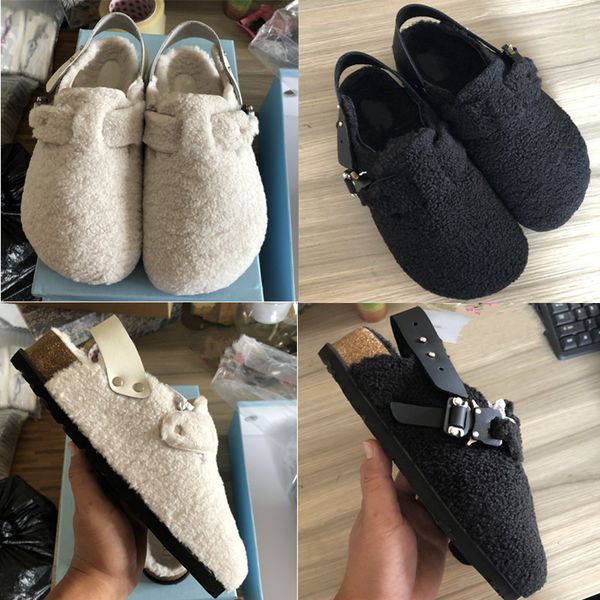 

mens womens sandals slippers ladies wool slides sandals girl flip flop luxury designer winter fur fluffy furry warm letters comfortable fuzz, Black