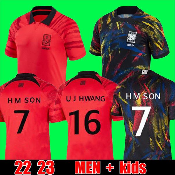 

south 2022 korea soccer jerseys home away son hwang kim jeong sung lee kwon 2023 jersey football shirts kids red 22 23 national team red set, Black;yellow