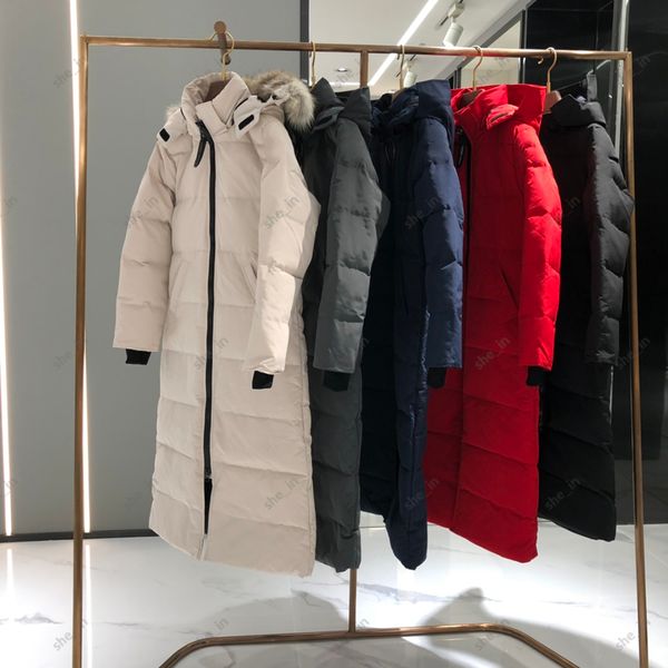 

winter womens down coats fashion fur puffer jackets classic warm long hooded parkas coat 22fw women stylish outerwear designer down jacket, Black