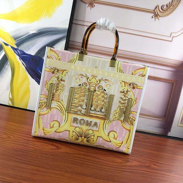 

co branded sunshine handbag tote bag women crossbody bags baroque pattern fashion letters removable strap amber handle handbags purse 35cm