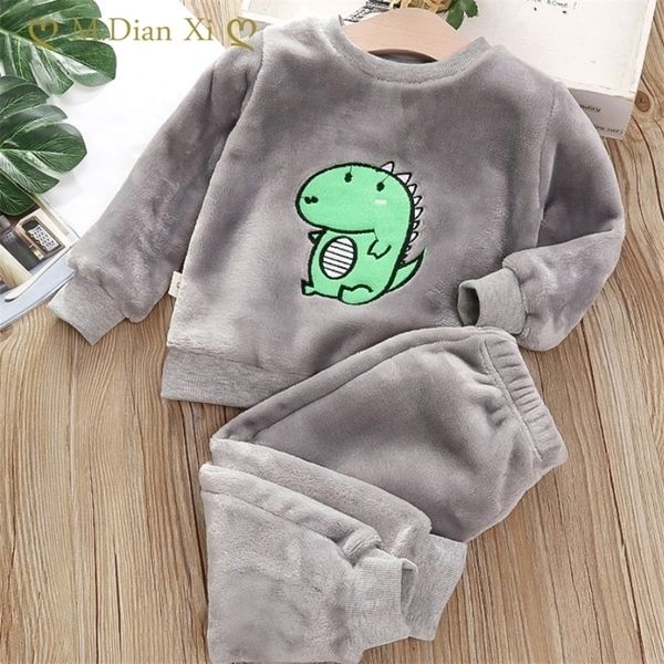 

pajamas children's clothing girl suit boy plush cartoon dinosaur baby winter 220928, Blue;red