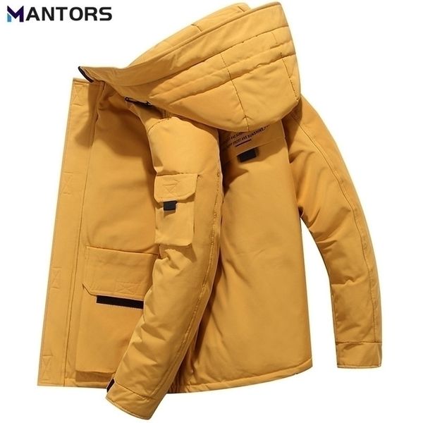 

mens down parkas mantors winter solid coat fashion streetwear parka jacket white duck filling windproof thick warm 220928, Black