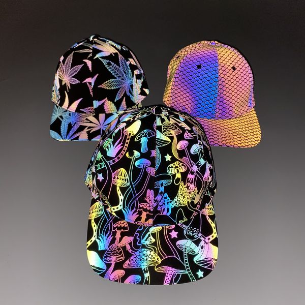 

ethnic clothing printed reflective baseball cap european and american glow-in-the-dark colorful cap, Red