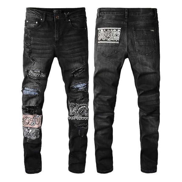 

2022 new trend fashion paint splatter jeans men washed hole slim amirs jean los hombres jean european streetwear motorcycle pant, Blue