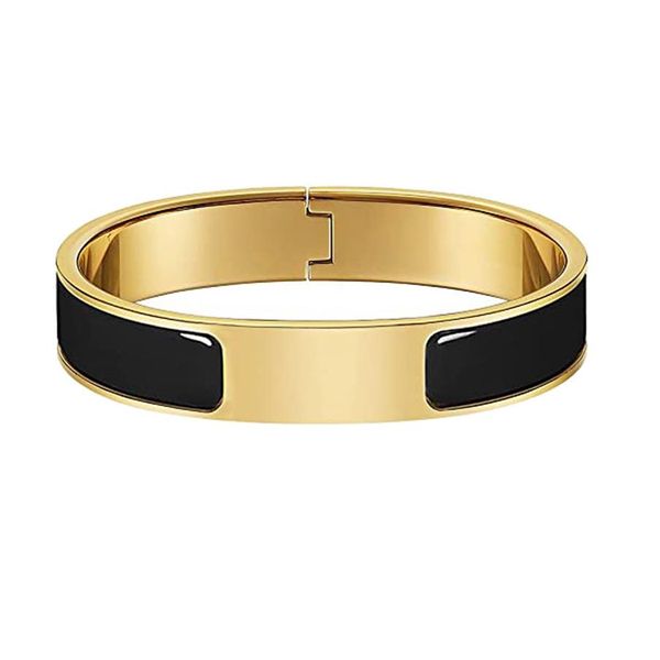 

fashion enamel rainbow bangle bracelet for woman man titanium steel charm rose gold silver letter buckle designer jewelry 12mm siz245h, Black