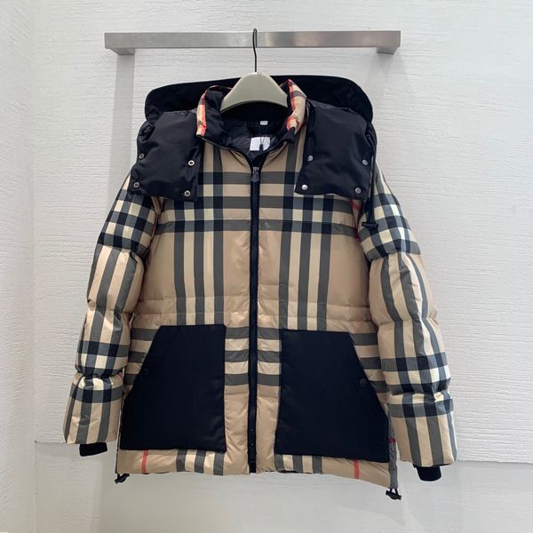 

winter jacket puffer designer lattice down jackets men coat cotton parka overcoat casual fashion chest pocket design thick warm hooded down, Black