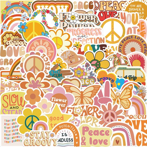 

pack of 50pcs groovy boho hippie stickers no-duplicate waterproof vinyl cartoon sticker for luggage skateboard notebook water bottle car dec
