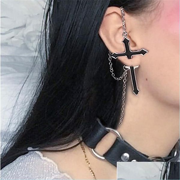 

stud stud 2022 punk personality cross metal sier color long chain zipper hyperbole trendy earring for couples jewelry giftstud drop d dhod2, Golden;silver