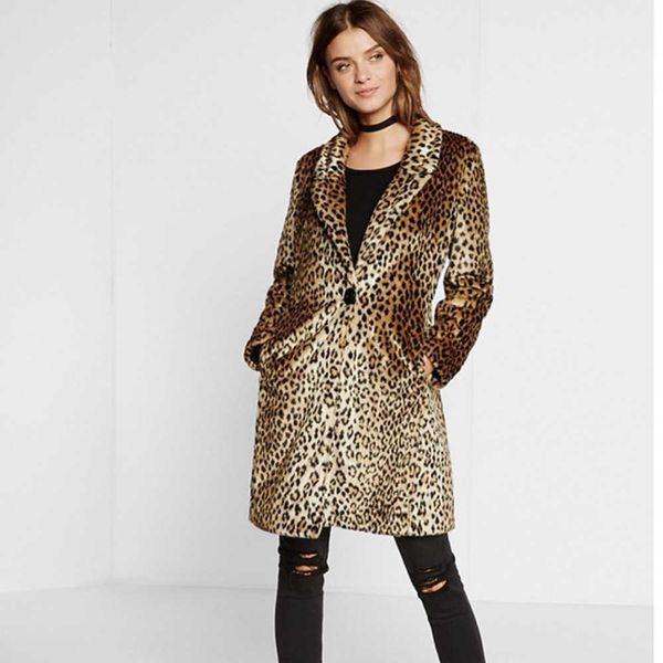 

women's fur faux leather coat mid-length autumn and winter t220928, Black