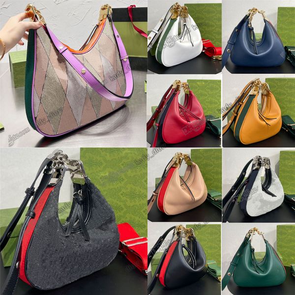 

attache large shoulder bag beige blue canvas crescent moon g shaped hook closure ebony blue red web trim additional leather strap designer l