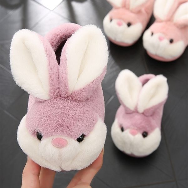 

slipper kids fur slides shoes autumn winter indoor non slip cute rabbit cotton home slippers baby girls 220928, Black;grey