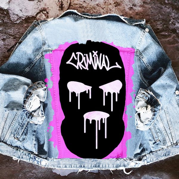 

autumn and winter lapel long-sleeved denim jacket women's new street fashion punk personality pattern print hip hop rock, Black;brown