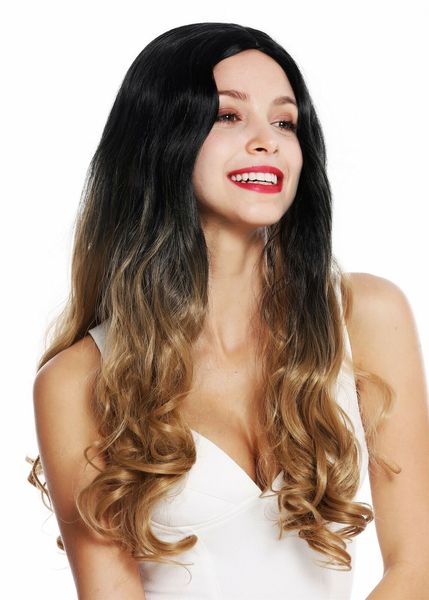 

popular ladies long wavy curly middle part ombre blonde black approaches wig