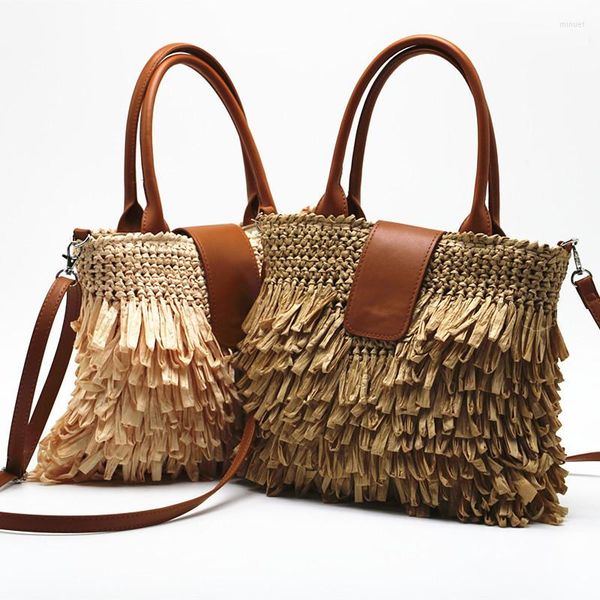 

evening bags fashion tassel straw design rattan women handbags luxury wicker shoulder crossbody bag summer beach large tote purses