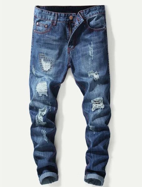 

men's ripped long length jeans /pattern striped/applicable peopleteen, Blue