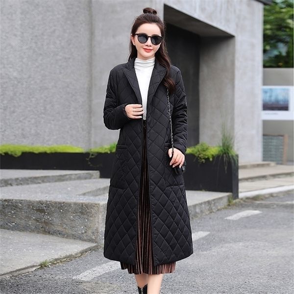 

womens down parkas woman jacket parkas belted space cotton diamond plaid coat down womens over the knee winter clothing coat 220929, Black