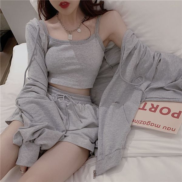 

women's sleepwear loungewear women 3 pieces summer sleepwear ensembles de pyjama nightgown suits with shorts home wear roomware 220929, Black;red
