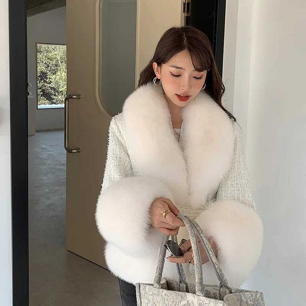 

women's fur faux 2022 autumn winter new fashion coat short tweed slim fit thin and thick warm temperament coats female t220928, Black