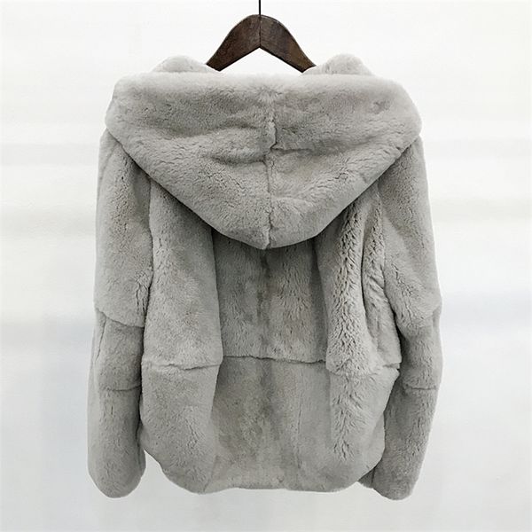 

womens fur faux fur whole skin natural real rex fur coat clothing womens winter hooded short jacket longsleeved outerwear coat large size 22, Black