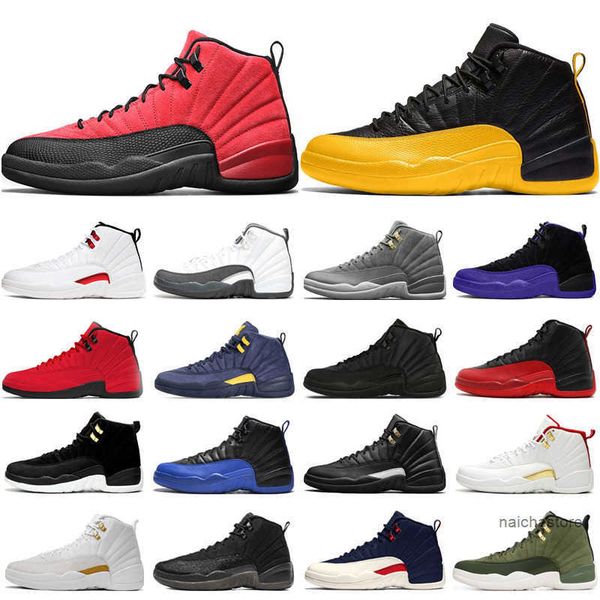 

12s men basketball shoes jumpman 12 university blue dark concord indigo twist reverse flu graduation pack mens trainers sports sn jordon, Black
